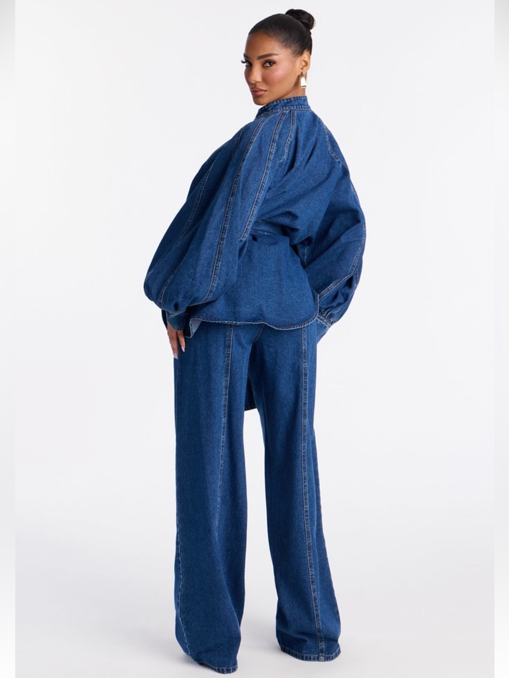 Gemma Tie Waist Denim Pant Set - Dark Wash - Picture 3 of 4